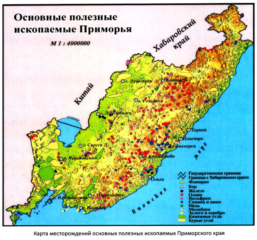 Карта полезных ископаемых Приморского края